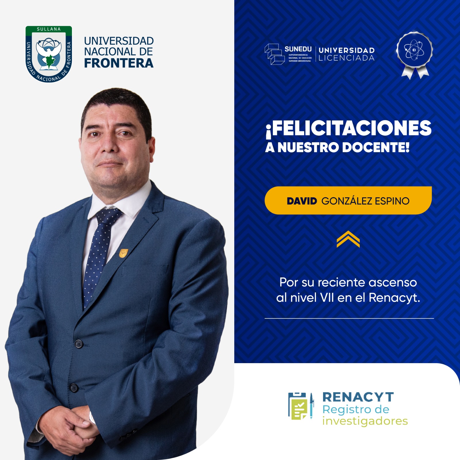 Docente de la UNF logra ascenso en RENACYT del CONCYTEC