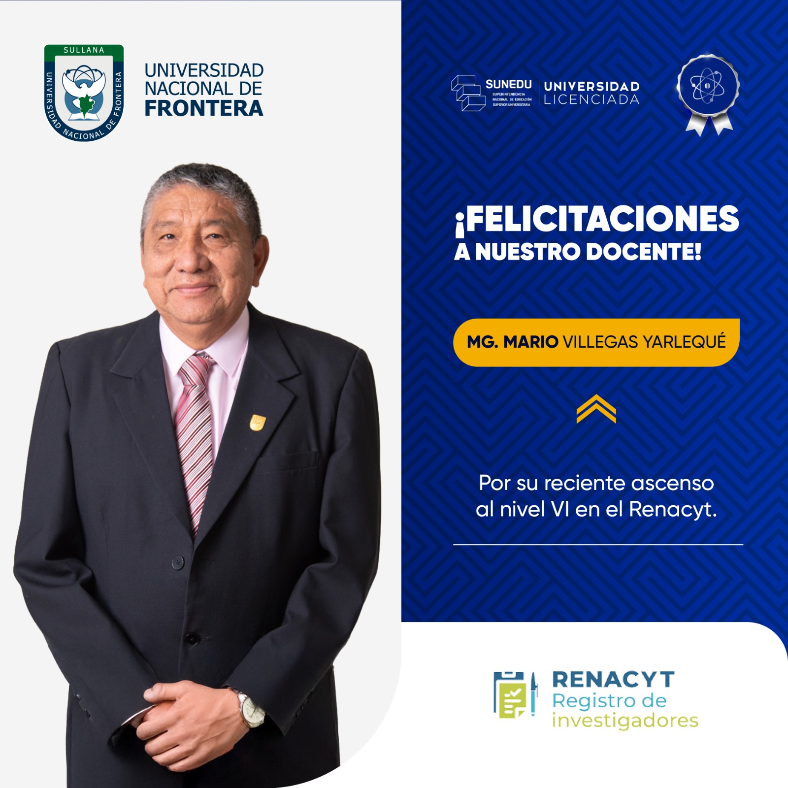 Docente de la UNF logra ascenso en el registro de investigadores RENACYT
