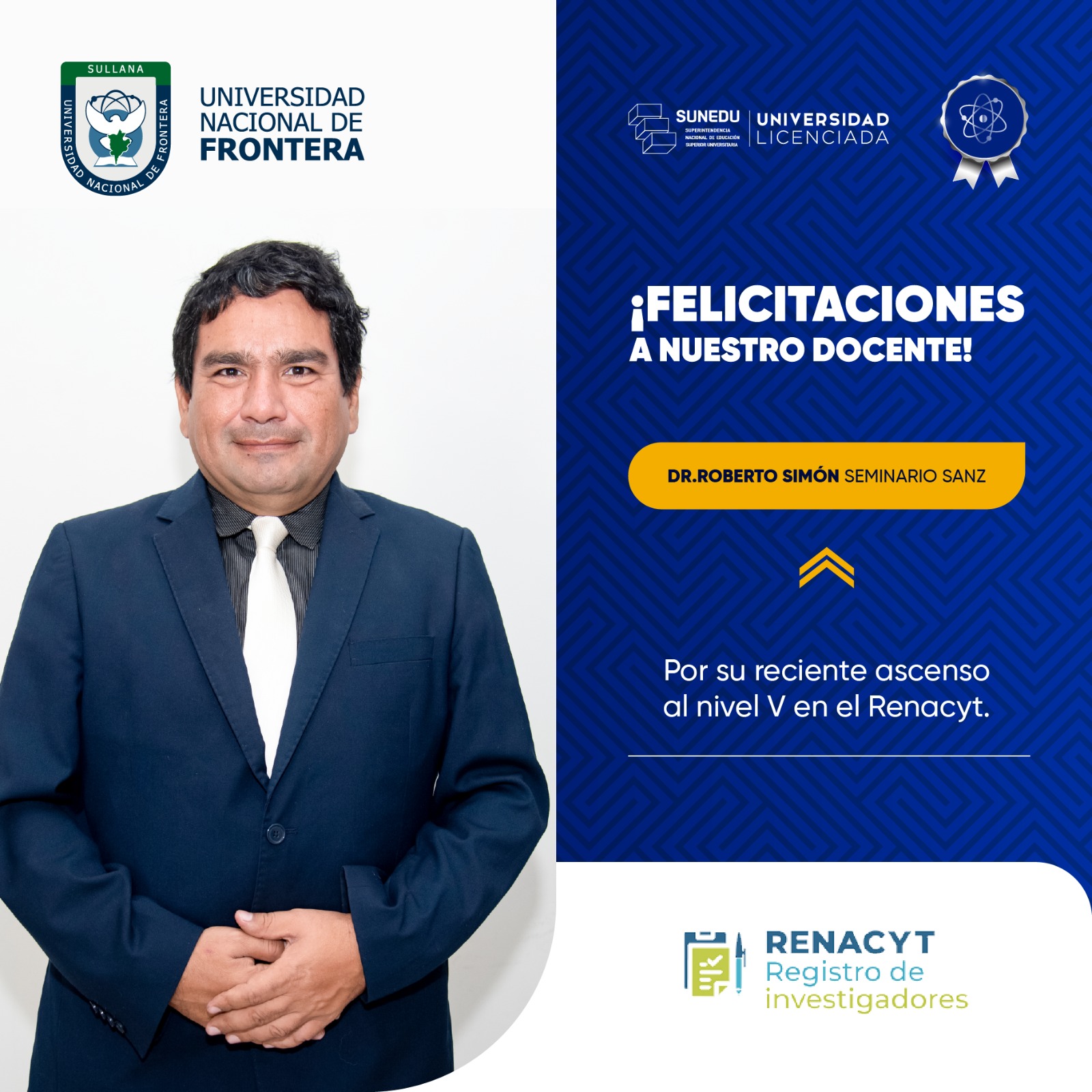 DOCENTE DE LA UNF LOGRA ASCENSO EN EL RENACYT DEL CONCYTEC