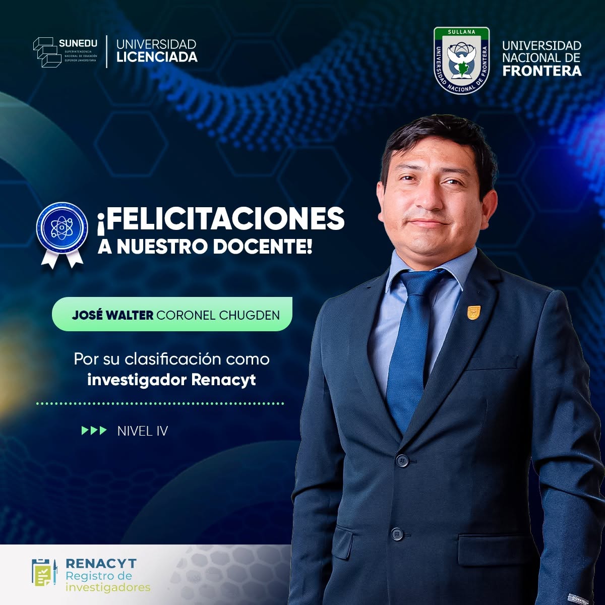 Docente de la UNF asciende de nivel en RENACYT